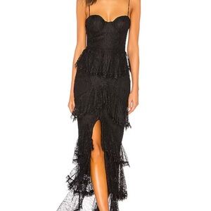 MAJORELLE Black Tiered Slit Maxi Gown